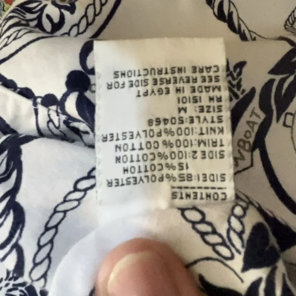 Rowboat Nautical Print Full Zip Jacket M White Navy Blue Anchor Cotton Poly